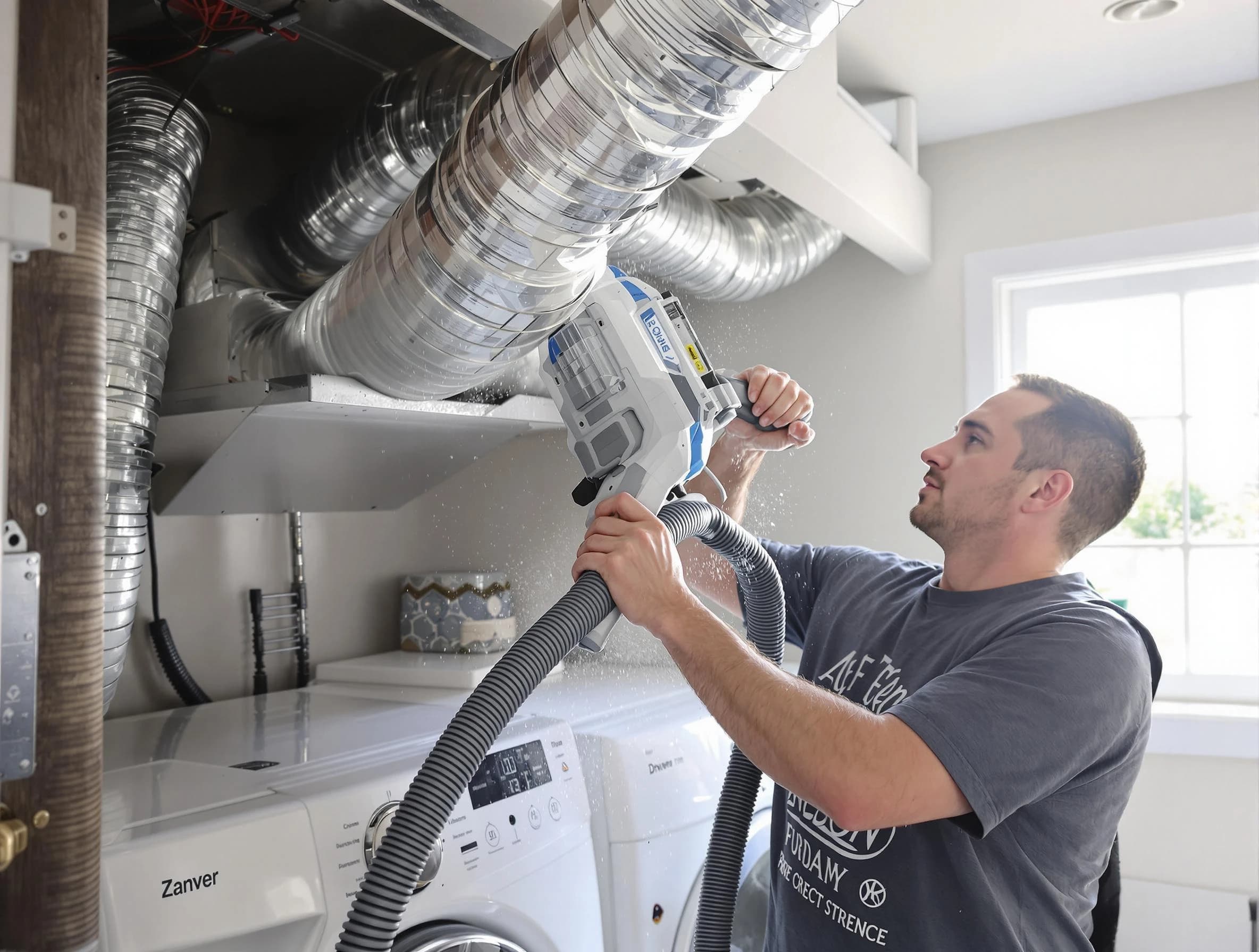 Taunton Dryer Vent Cleaning specialist cleaning deep within a dryer vent duct system in Taunton