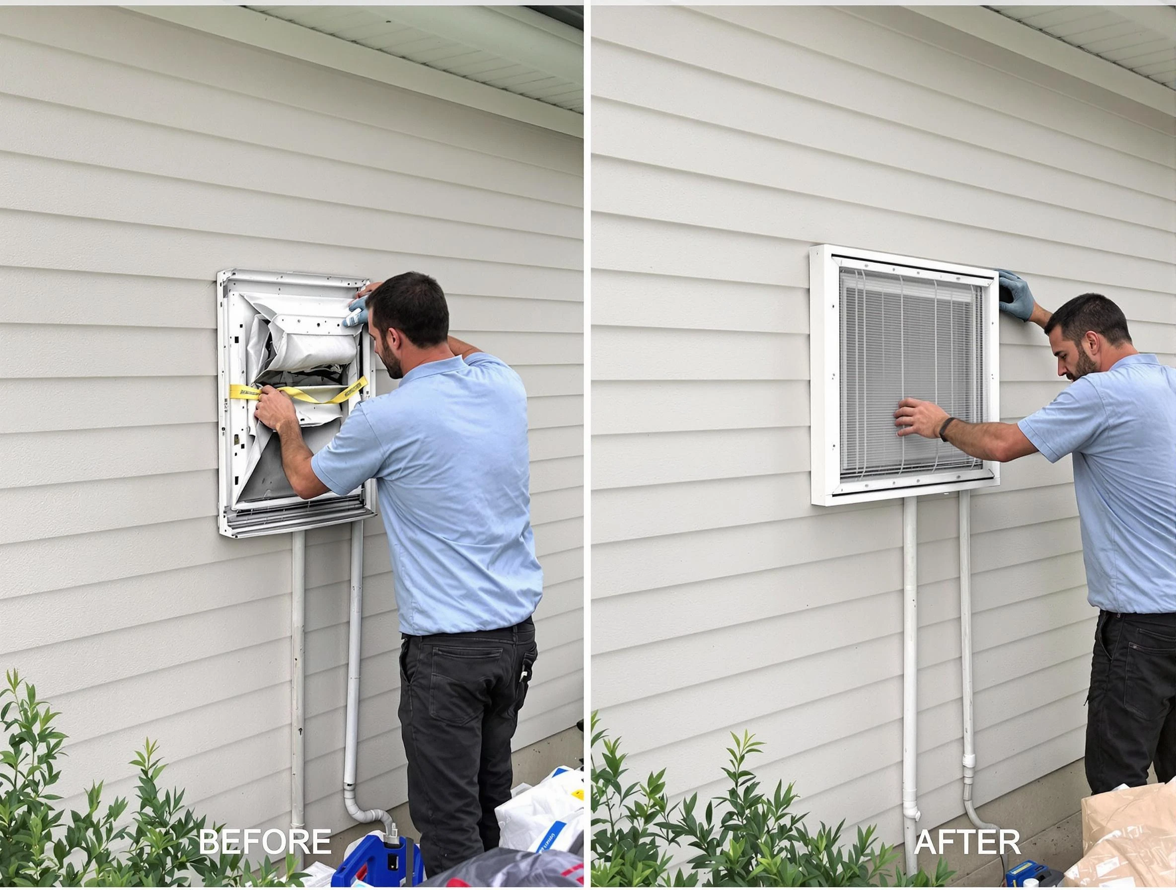 Taunton Dryer Vent Cleaning technician installing high-quality dryer vent cover at a residential property in Taunton